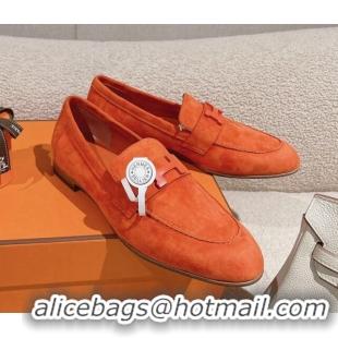 Grade Quality Hermes Paris Loafers in Suede All Orange 0104050