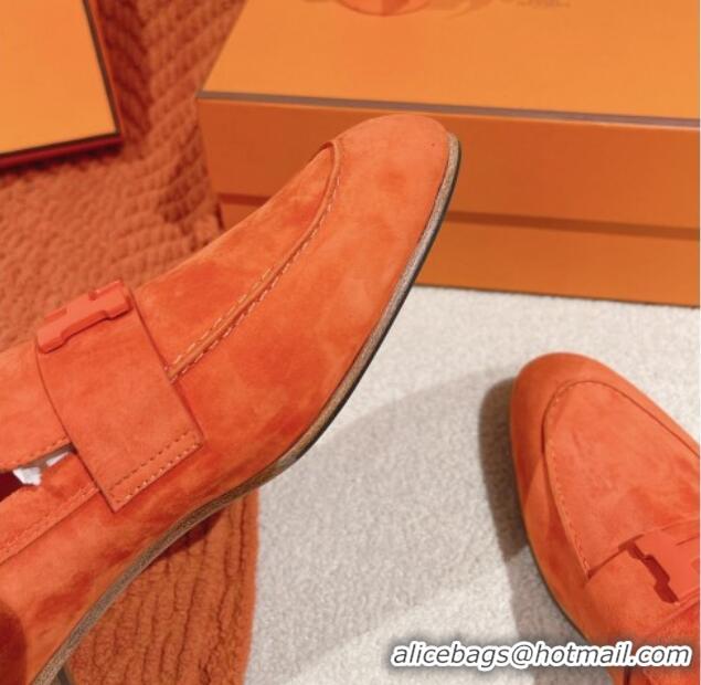 Grade Quality Hermes Paris Loafers in Suede All Orange 0104050