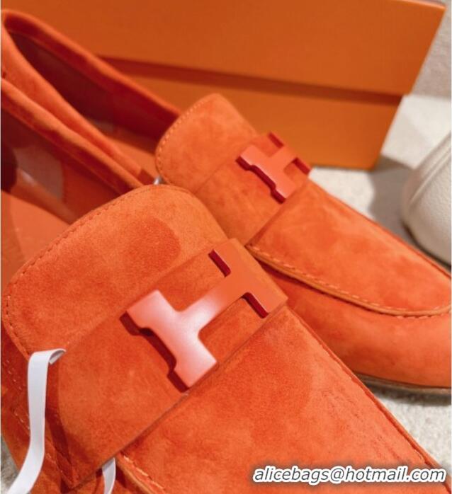 Grade Quality Hermes Paris Loafers in Suede All Orange 0104050