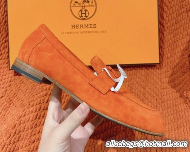 Grade Quality Hermes Paris Loafers in Suede All Orange 0104050