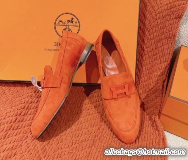 Grade Quality Hermes Paris Loafers in Suede All Orange 0104050