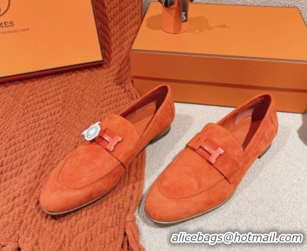 Grade Quality Hermes Paris Loafers in Suede All Orange 0104050