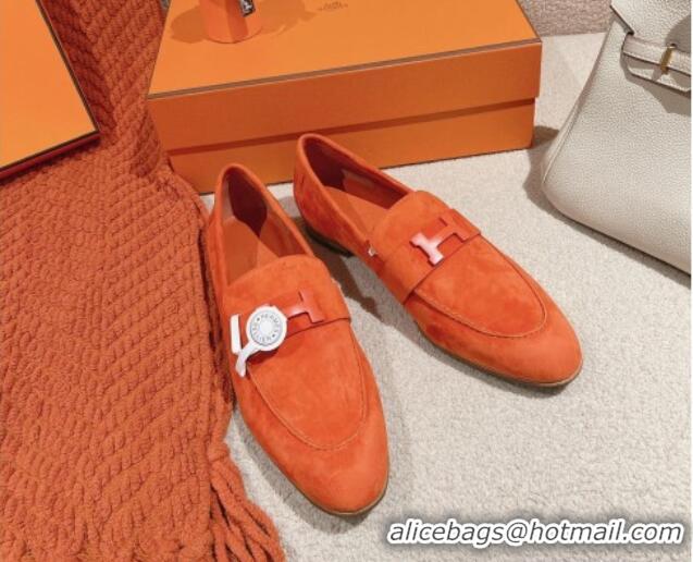 Grade Quality Hermes Paris Loafers in Suede All Orange 0104050