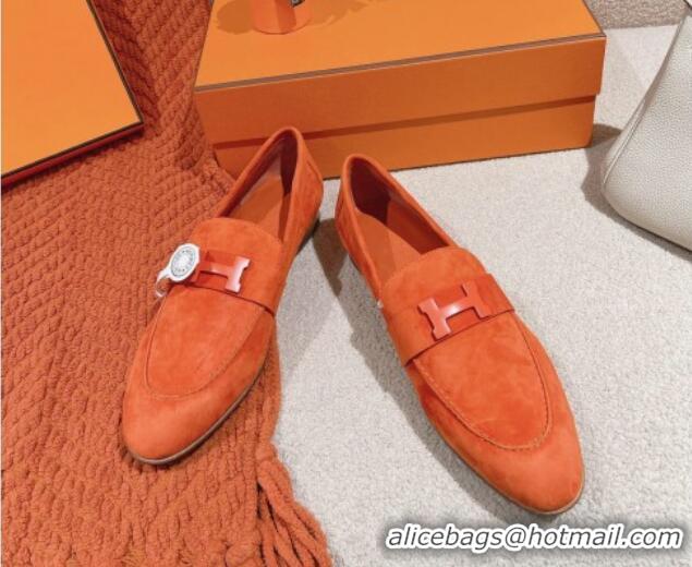 Grade Quality Hermes Paris Loafers in Suede All Orange 0104050