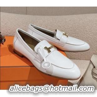 Top Grade Hermes Paris Loafers in Calfskin White 0104051