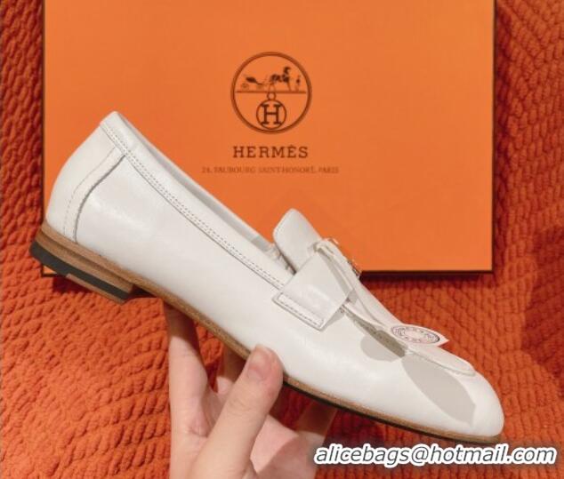 Top Grade Hermes Paris Loafers in Calfskin White 0104051