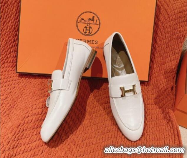 Top Grade Hermes Paris Loafers in Calfskin White 0104051