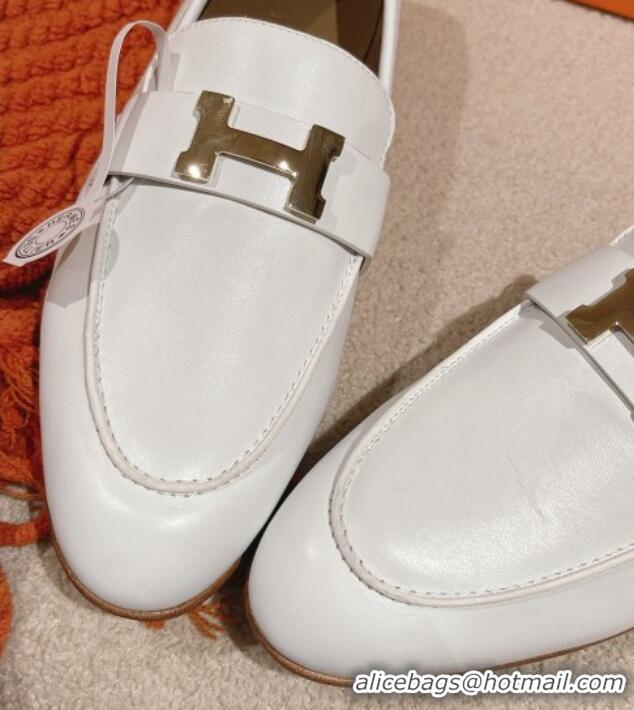 Top Grade Hermes Paris Loafers in Calfskin White 0104051