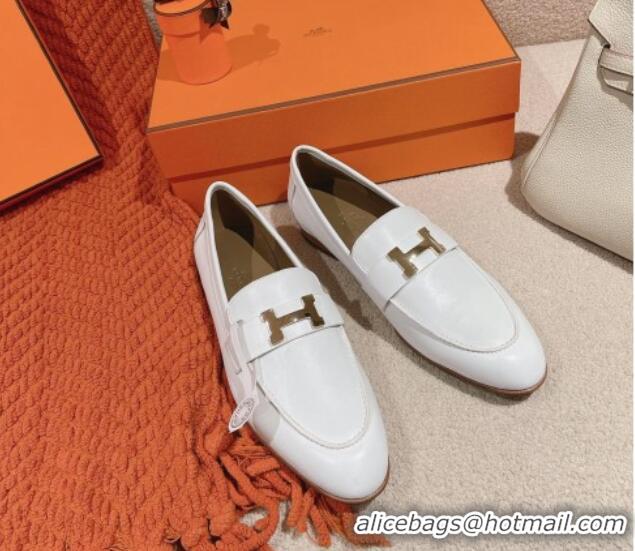 Top Grade Hermes Paris Loafers in Calfskin White 0104051