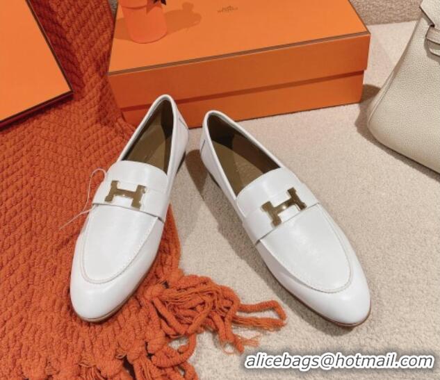 Top Grade Hermes Paris Loafers in Calfskin White 0104051