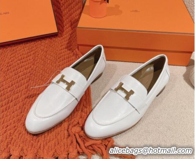 Top Grade Hermes Paris Loafers in Calfskin White 0104051