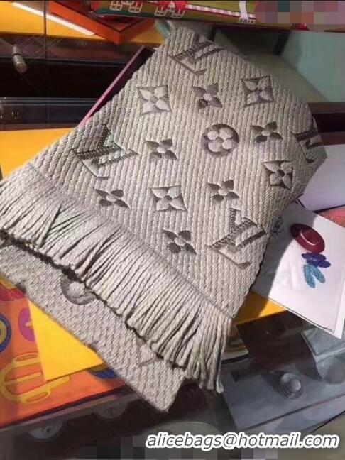 Promotional Louis Vuitton Logomania Wool Long Scarf with Fringe 30x168cm M74742 Grey 2024