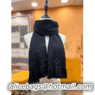 Top Quality Louis Vuitton Logomania Wool Long Scarf with Fringe 30x175cm LV011001 Black 2 2024