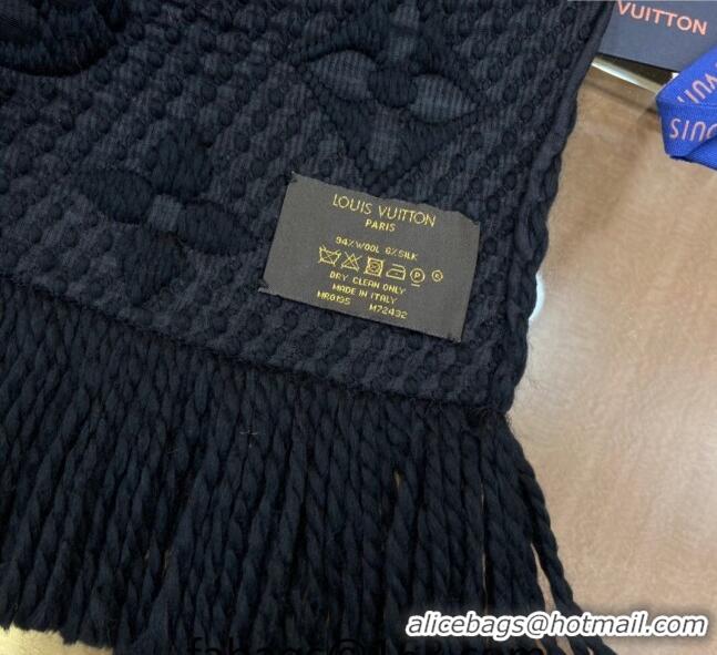 Top Quality Louis Vuitton Logomania Wool Long Scarf with Fringe 30x175cm LV011001 Black 2 2024