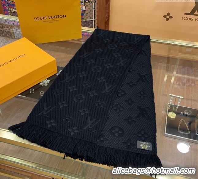 Top Quality Louis Vuitton Logomania Wool Long Scarf with Fringe 30x175cm LV011001 Black 2 2024