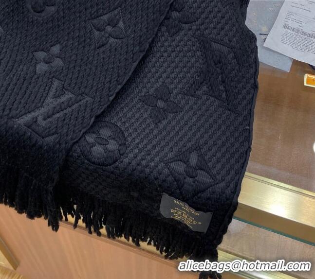 Top Quality Louis Vuitton Logomania Wool Long Scarf with Fringe 30x175cm LV011001 Black 2 2024