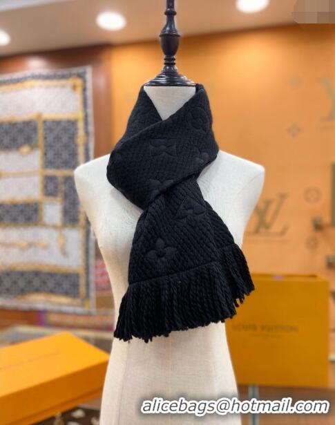 Top Quality Louis Vuitton Logomania Wool Long Scarf with Fringe 30x175cm LV011001 Black 2 2024