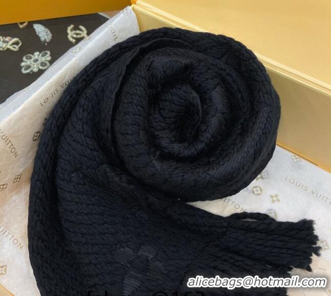 Top Quality Louis Vuitton Logomania Wool Long Scarf with Fringe 30x175cm LV011001 Black 2 2024