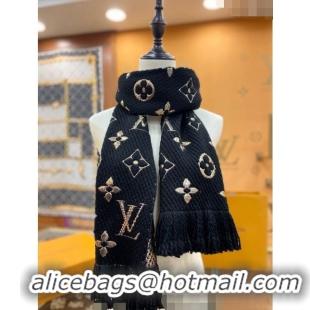 Low Cost Louis Vuitton Logomania Wool Long Scarf with Fringe 30x175cm LV011001 Black/Gold 2024