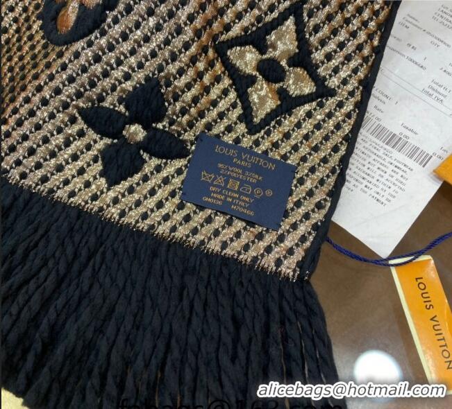 Low Cost Louis Vuitton Logomania Wool Long Scarf with Fringe 30x175cm LV011001 Black/Gold 2024