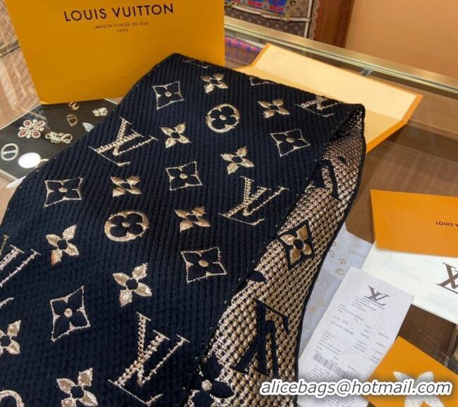 Low Cost Louis Vuitton Logomania Wool Long Scarf with Fringe 30x175cm LV011001 Black/Gold 2024