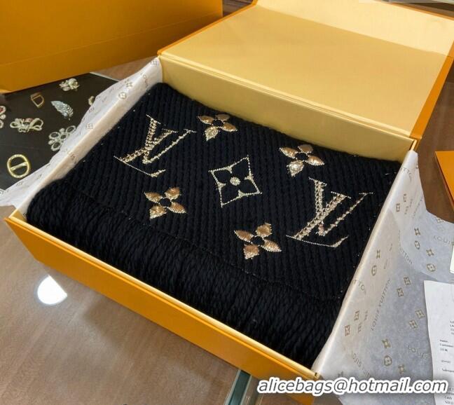 Low Cost Louis Vuitton Logomania Wool Long Scarf with Fringe 30x175cm LV011001 Black/Gold 2024