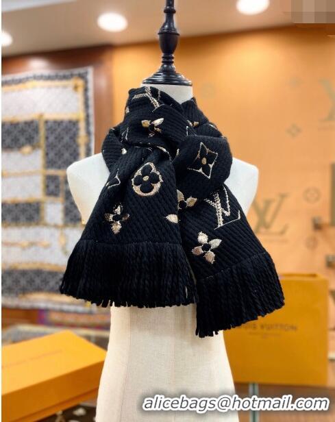 Low Cost Louis Vuitton Logomania Wool Long Scarf with Fringe 30x175cm LV011001 Black/Gold 2024