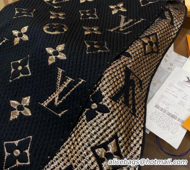 Low Cost Louis Vuitton Logomania Wool Long Scarf with Fringe 30x175cm LV011001 Black/Gold 2024