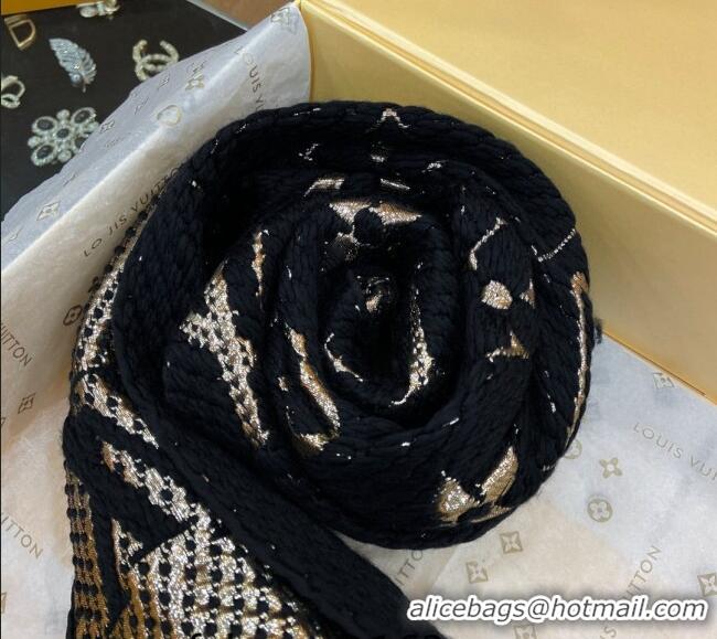 Low Cost Louis Vuitton Logomania Wool Long Scarf with Fringe 30x175cm LV011001 Black/Gold 2024