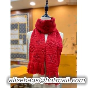 Buy Discount Louis Vuitton Logomania Wool Long Scarf with Fringe 30x175cm LV011001 Red 2024