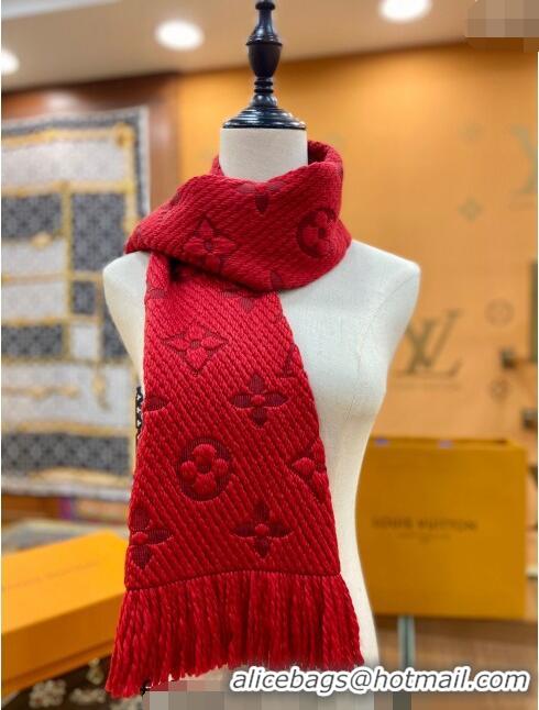 Buy Discount Louis Vuitton Logomania Wool Long Scarf with Fringe 30x175cm LV011001 Red 2024