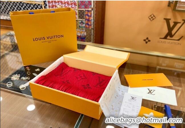 Buy Discount Louis Vuitton Logomania Wool Long Scarf with Fringe 30x175cm LV011001 Red 2024