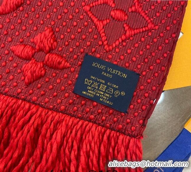 Buy Discount Louis Vuitton Logomania Wool Long Scarf with Fringe 30x175cm LV011001 Red 2024