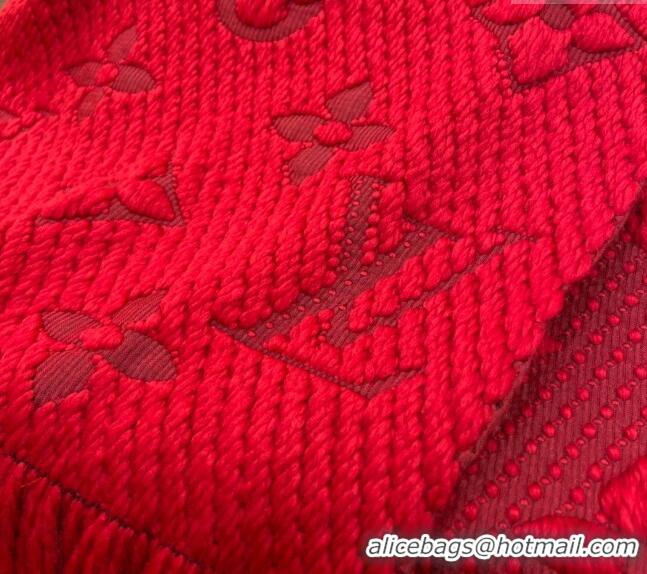 Buy Discount Louis Vuitton Logomania Wool Long Scarf with Fringe 30x175cm LV011001 Red 2024