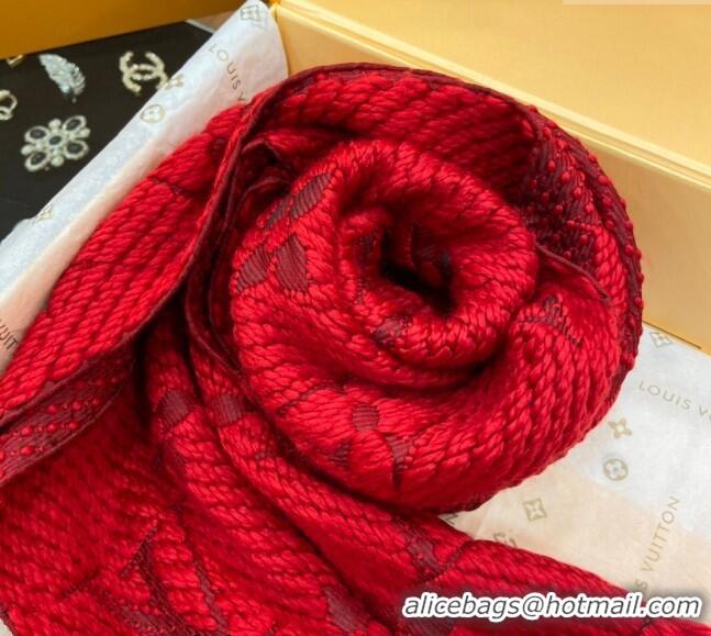 Buy Discount Louis Vuitton Logomania Wool Long Scarf with Fringe 30x175cm LV011001 Red 2024