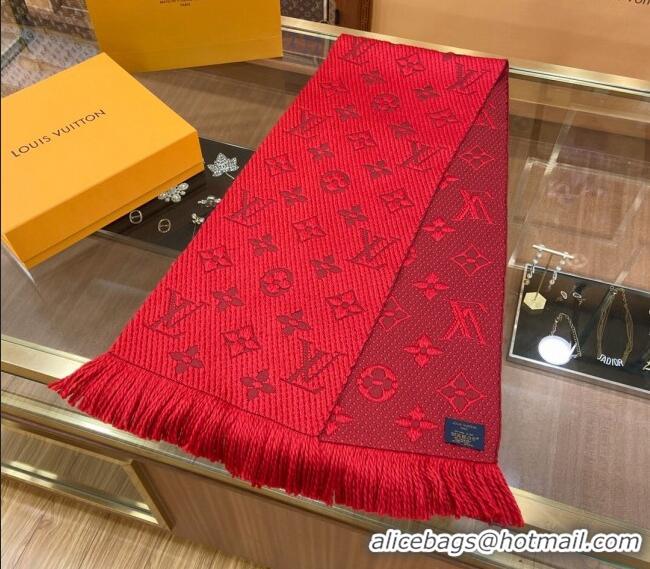 Buy Discount Louis Vuitton Logomania Wool Long Scarf with Fringe 30x175cm LV011001 Red 2024