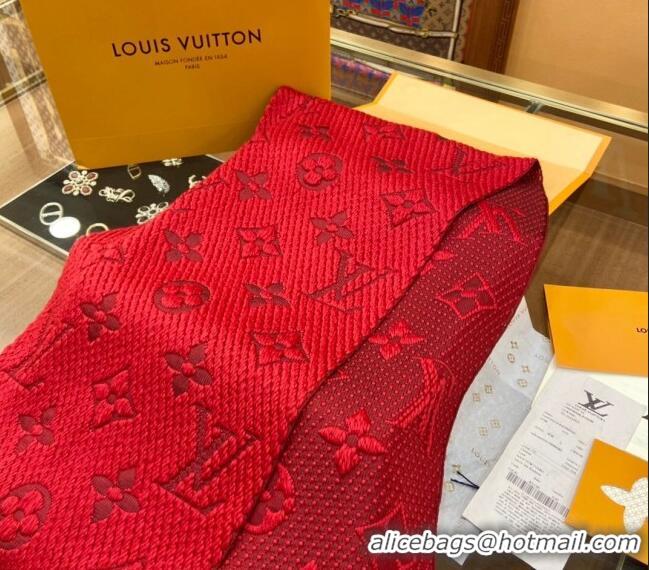 Buy Discount Louis Vuitton Logomania Wool Long Scarf with Fringe 30x175cm LV011001 Red 2024