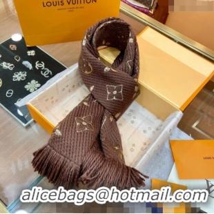 Good Taste Louis Vuitton Logomania Wool Long Scarf with Fringe 30x175cm LV011001 Brown/Gold 2024