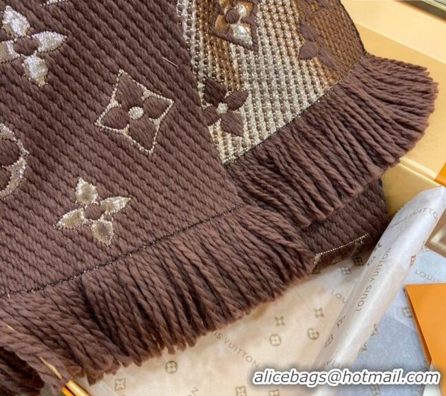 Good Taste Louis Vuitton Logomania Wool Long Scarf with Fringe 30x175cm LV011001 Brown/Gold 2024