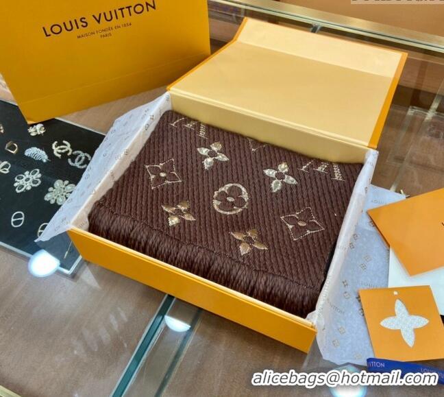 Good Taste Louis Vuitton Logomania Wool Long Scarf with Fringe 30x175cm LV011001 Brown/Gold 2024