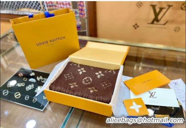 Good Taste Louis Vuitton Logomania Wool Long Scarf with Fringe 30x175cm LV011001 Brown/Gold 2024