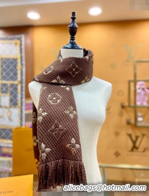 Good Taste Louis Vuitton Logomania Wool Long Scarf with Fringe 30x175cm LV011001 Brown/Gold 2024