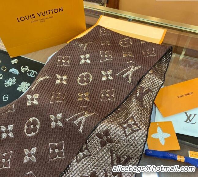 Good Taste Louis Vuitton Logomania Wool Long Scarf with Fringe 30x175cm LV011001 Brown/Gold 2024