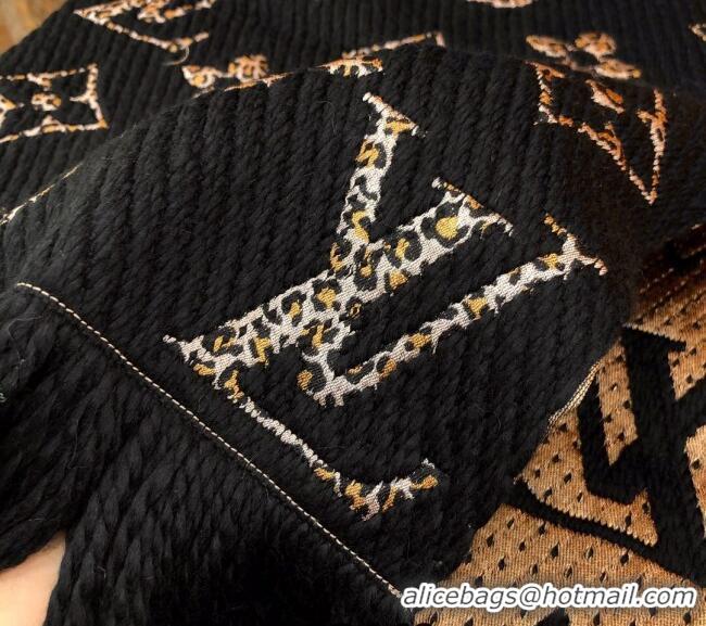 Inexpensive Louis Vuitton Monogram Giant Jungle Logomania Wool Long Scarf with Fringe 39.5x176cm LV10006 Black 2024