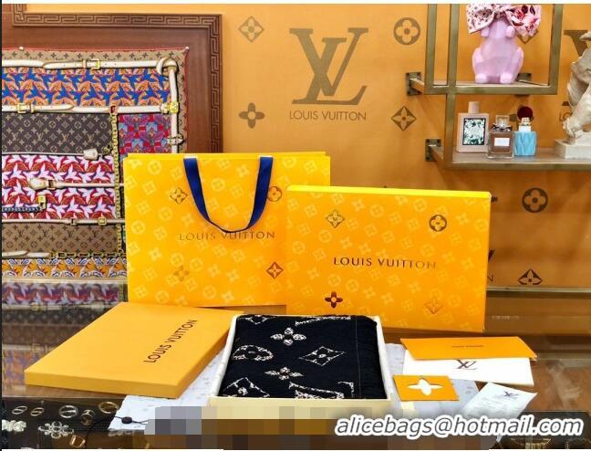 Inexpensive Louis Vuitton Monogram Giant Jungle Logomania Wool Long Scarf with Fringe 39.5x176cm LV10006 Black 2024