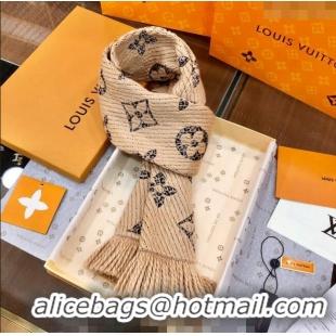 Super Quality Louis Vuitton Monogram Giant Jungle Logomania Wool Long Scarf with Fringe 39.5x176cm LV10006 Beige 2024