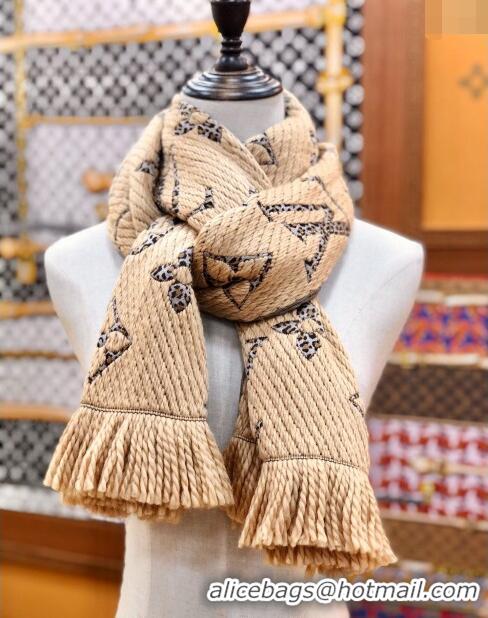 Super Quality Louis Vuitton Monogram Giant Jungle Logomania Wool Long Scarf with Fringe 39.5x176cm LV10006 Beige 2024