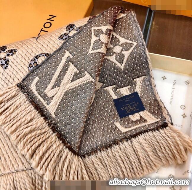 Super Quality Louis Vuitton Monogram Giant Jungle Logomania Wool Long Scarf with Fringe 39.5x176cm LV10006 Beige 2024