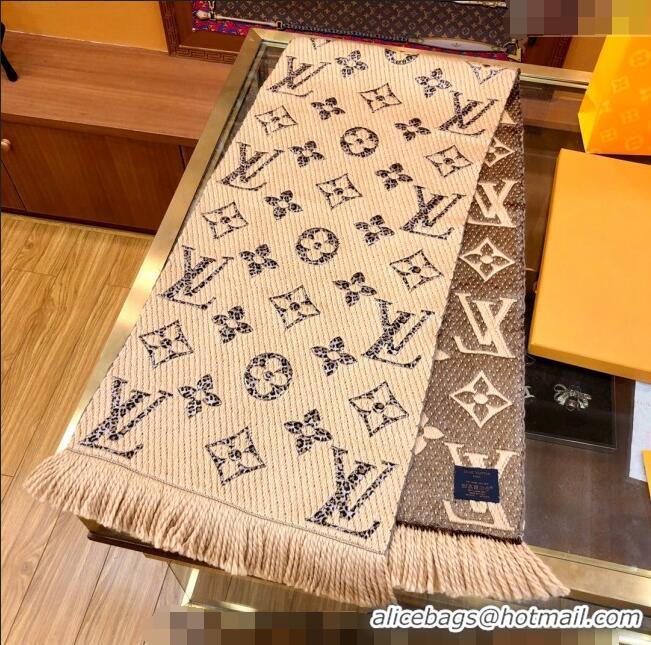 Super Quality Louis Vuitton Monogram Giant Jungle Logomania Wool Long Scarf with Fringe 39.5x176cm LV10006 Beige 2024