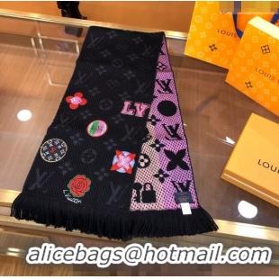 Promotional Louis Vuitton Stories Logomania Wool Long Scarf with Fringe 30x174cm LV10008 Black 2024